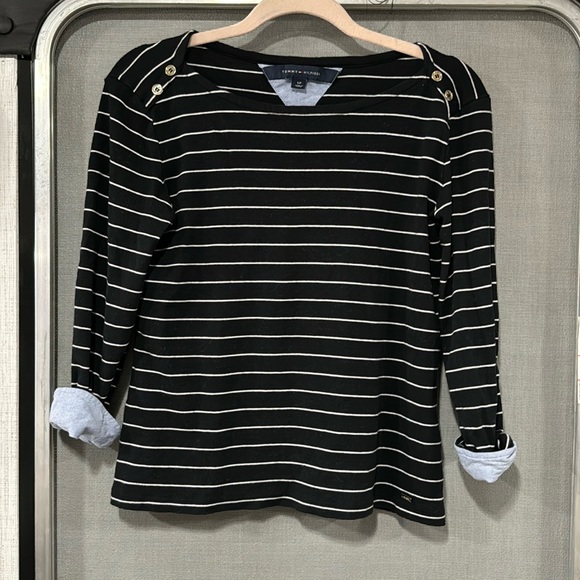 Tommy Hilfiger Casual Long Sleeve Navy/White Stripe - Picture 1 of 3